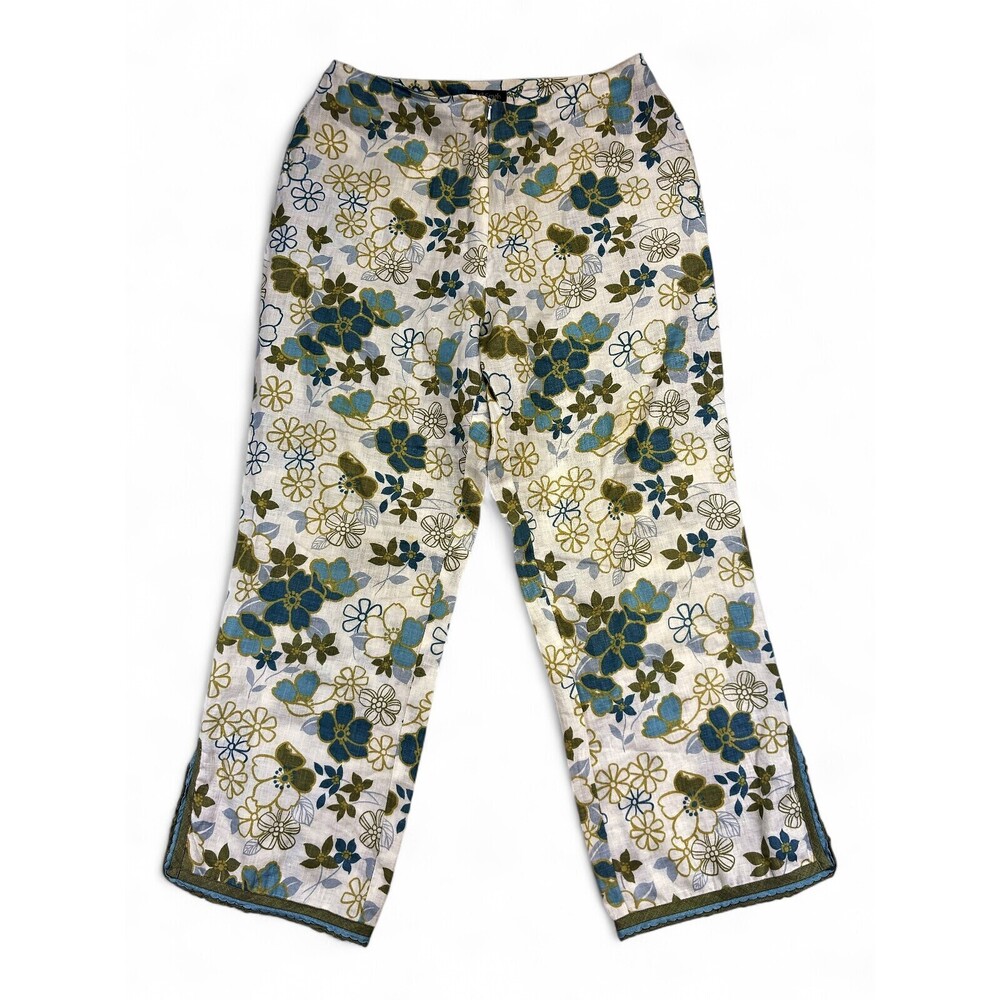 WilliSmith‎ Floral Cropped Capris Sz 10 Scalloped Hem